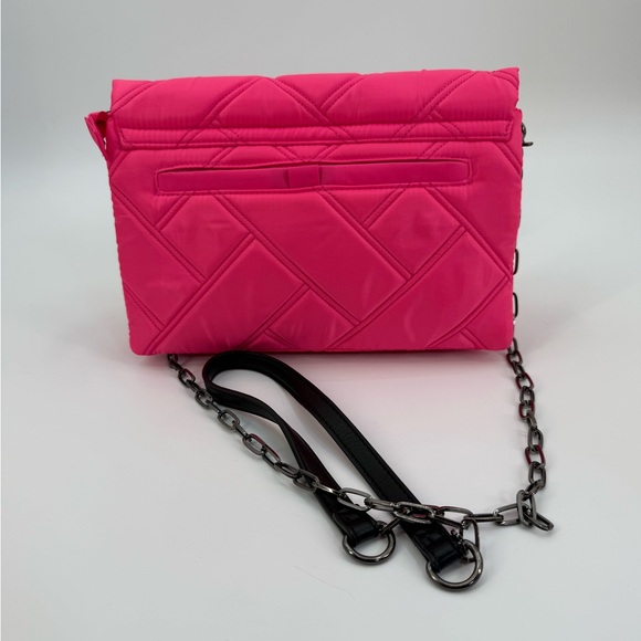 Lug Huddle Quilted Shoulder- Crossbody Bag, Gunmetal Chain Strap Magenta Pink - Picture 11 of 15